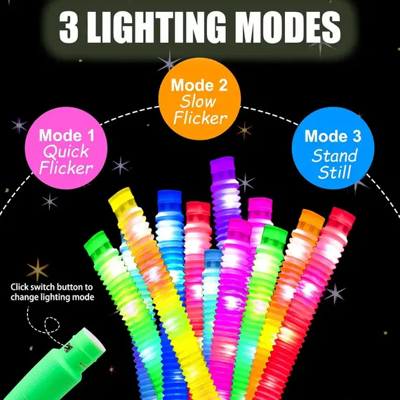 2/6/12 pcs LED Flash Pop Tubes Sensory Toy Adult Stress Relieve Toys Kid Autism Anti Stress Plastic Bellows Children Squeeze Toy