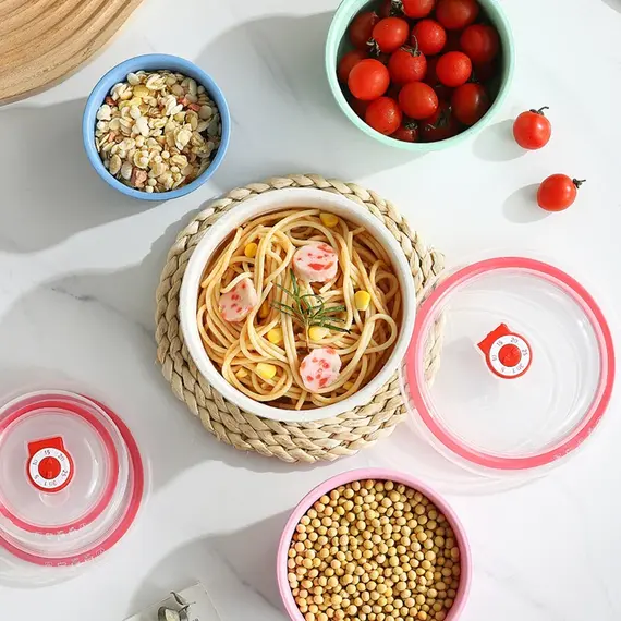 3pcs Wheat Straw Fresh-Keeping Bowl Three-Piece Set with Lid for Home Microwaveable Plastic Round Lunch Box