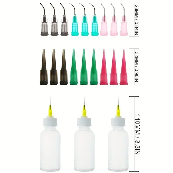 Precision Needle Tip Glue Applicator Bottle with Bent Blunt Needle Tip and Tapered Needle for Oil, Adhesive, Liquid