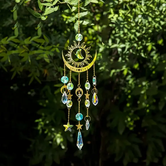 1pc Star Moon Wind Chime Pendant Cross Border Exclusive Crafts Garden Decoration Pendant Sun Catcher