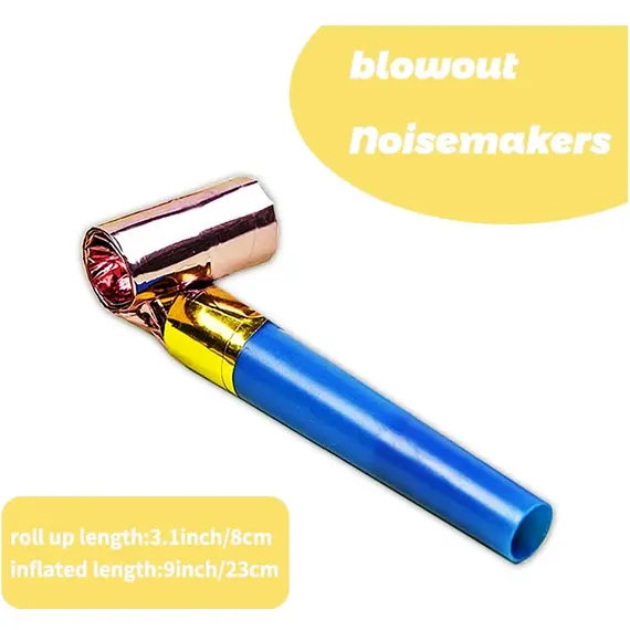 20Pcs Musical Blow Outs Balloon Mixed Glitter Fringed Metallic Noisemaker Kids Cute Blowouts Whistles for Halloween Xmas Party