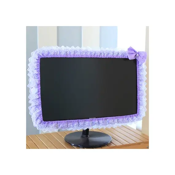 Lace Fabric Computer Frame Cover Monitor Screen Dust Cover With Elastic Pen Pocket Bow Home Decorations