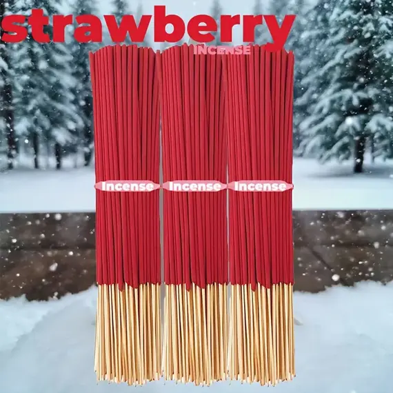 Red High-Quality Creamy Strawberry Incense Stick - Long-Lasting Strawberry Scent with Woody Notes, Fruit Meditation Yoga Home Office Party Holiday Gift, Eliminates Fatigue, Long-Lasting Fragrance (Doesn'T Scatter, Burns Evenly)