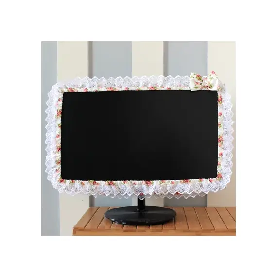 Lace Fabric Computer Frame Cover Monitor Screen Dust Cover With Elastic Pen Pocket Bow Home Decorations