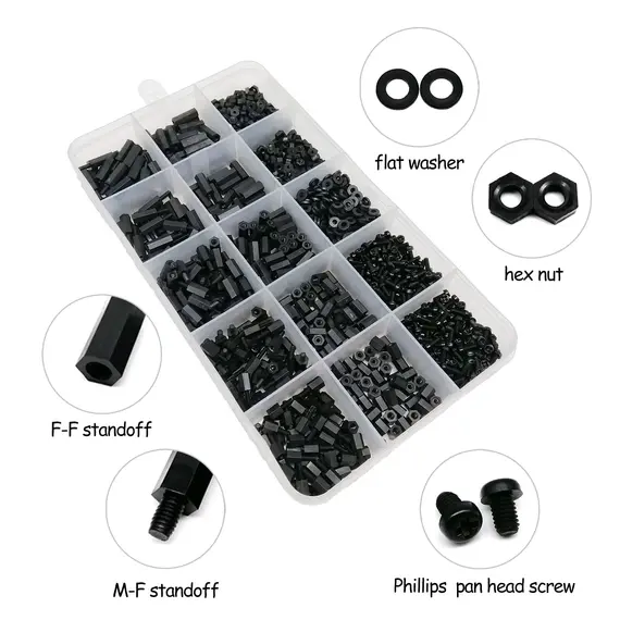 1 Box Plastic Nylon Hex Hexagon Spacer Column Standoff Screw Nut Washer Kit Set for PCB Motherboard M2 M2.5 M3 M4 Black White
