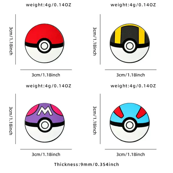 4pcs Poké Ball Enamel Pin Set Classic, Master, Ultra & Great Ball Brooch Badges for Fans, Cosplay & Daily Decoration