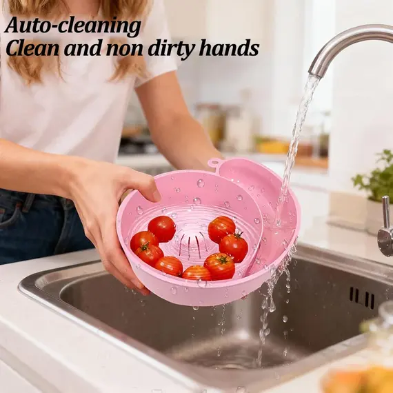 Spin Shape Automatic Vegetable Washing Household Fruit Drain Basket Reusable Kitchen Cleaning Filter Basket Tool Remove Stain