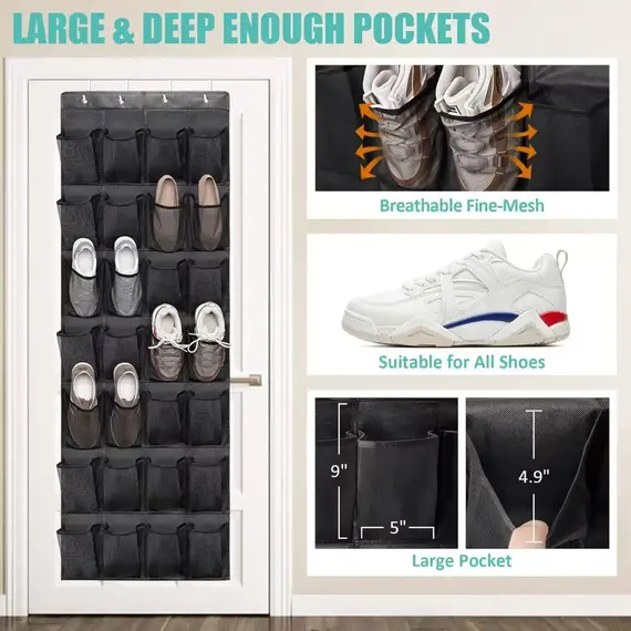 14/24/40 Grids Over The Door Shoe Rack  Mesh Pockets Hanging Shoe Organizer For Closet Hanging Shoe Rack Holder