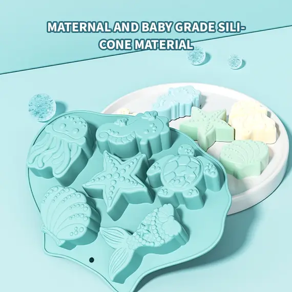 Ocean Fondant Silicone Mold Shell Mermaid Tail Seahorse Starfish Chocolate Mold Suitable for Mermaid Theme Cake Decoration Tools