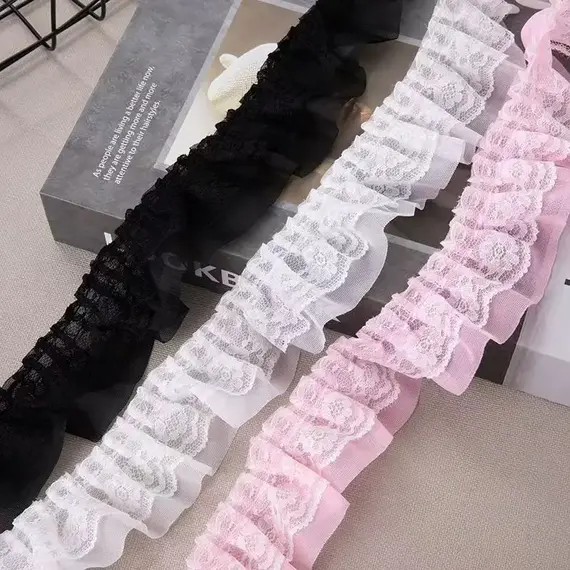 2 Yards Embroidery Ruffle Mesh Lace Fabrics For Clothing Home Wedding Accessory Bouquet Decor Handmade Sewing Trim DIY Crafts