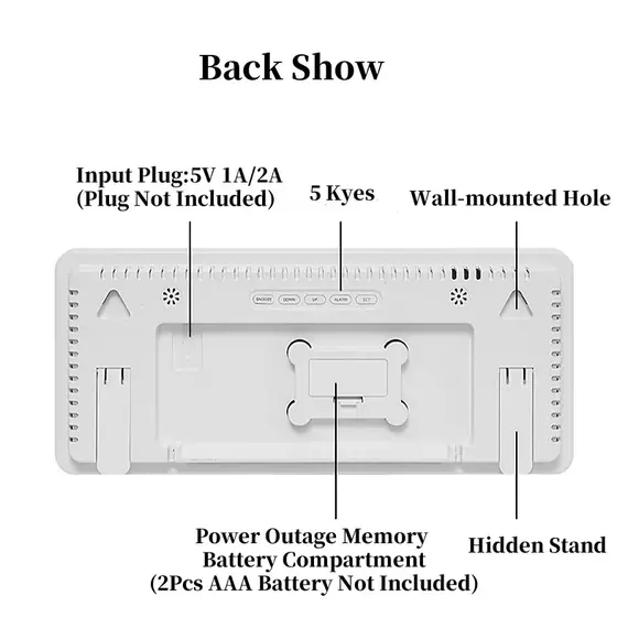 Large Digital Wall Clock with 7Colors Mood Light 2 Alarm TEMP Humidity Date Table Clock 12/24H Timing Countdown LED Alarm Clock