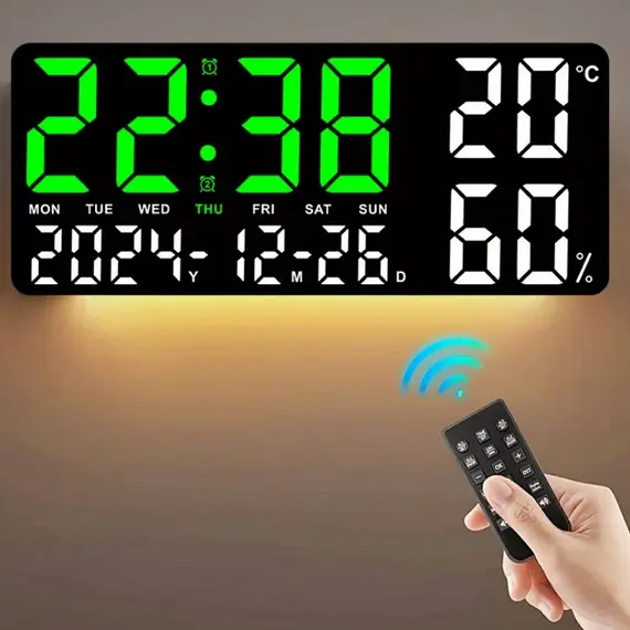 Large Digital Wall Clock with 7Colors Mood Light 2 Alarm TEMP Humidity Date Table Clock 12/24H Timing Countdown LED Alarm Clock