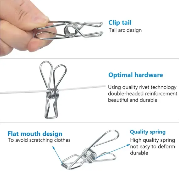 Clothespins Stainless Steel Clips Clothes Pegs Household Washing Hang Laundry Metal Home Storage Tool 10/20/40Pcs Clothes Pegs