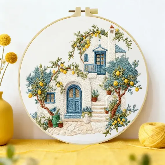 1pc 20X20CM/15X15CM 7.87/6.3inch Beautiful Scenery Embroidery Starter Kit DIY Kit DIY Embroidery Kit Manualidades Craft Painting