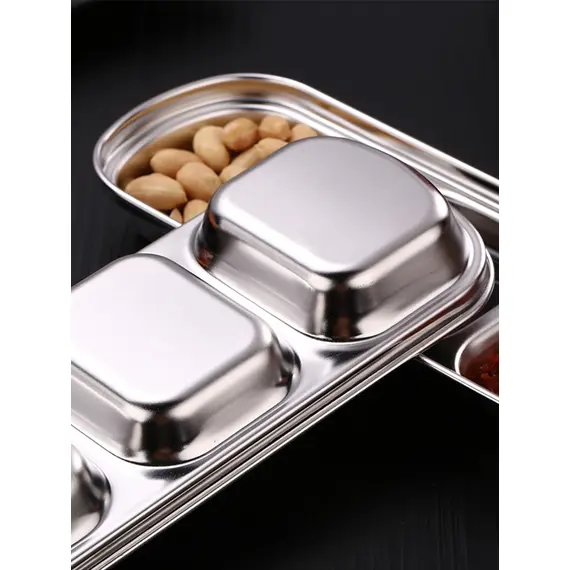 1/4 Pcs Stainless Steel Divided Seasoning Sauce Dip Bowl, 1/2/3/4 Compartment Korean Ketchup Sauce Bowl, Vinegar Soy Spice Condiment Tray for Home Restaurant