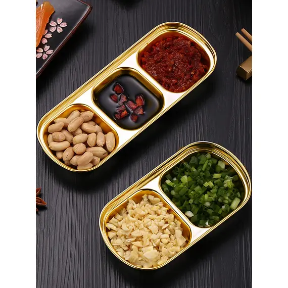 1/4 Pcs Stainless Steel Divided Seasoning Sauce Dip Bowl, 1/2/3/4 Compartment Korean Ketchup Sauce Bowl, Vinegar Soy Spice Condiment Tray for Home Restaurant