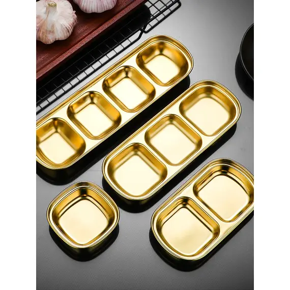 1/4 Pcs Stainless Steel Divided Seasoning Sauce Dip Bowl, 1/2/3/4 Compartment Korean Ketchup Sauce Bowl, Vinegar Soy Spice Condiment Tray for Home Restaurant