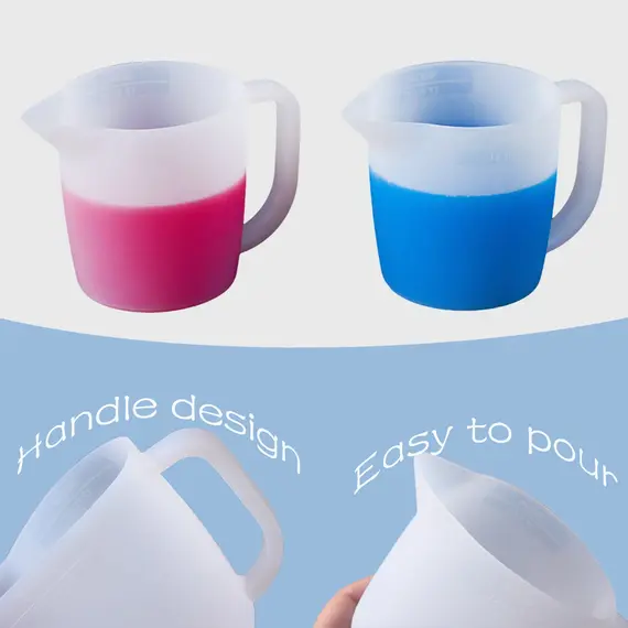 500ml Silicone Cup with Handle Scale DIY Epoxy Resin Glue Mixed Pigments Making Tools Reused Easy to Clean Soft Measuring Cup