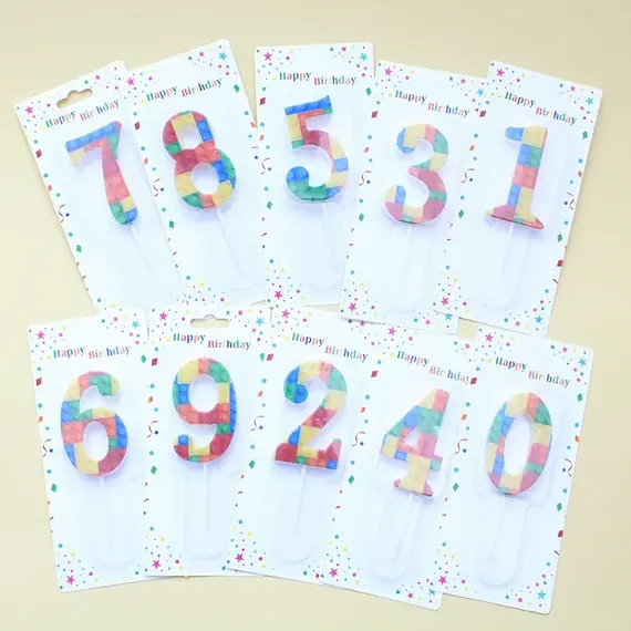 New Building Blocks Numbers 0-9 Birthday Candles Cartoon Theme Cake Decoration 1 PC Colored Building Block Shaped Digital Candle