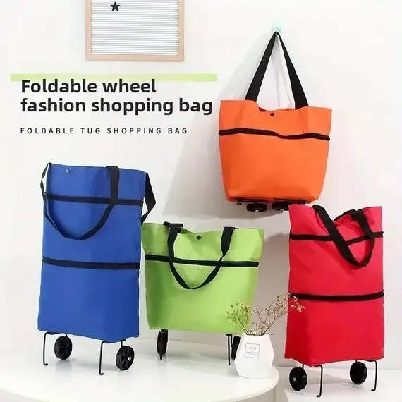 Foldable Portable Shopping Cart with Wheels | Lightweight Backpack-Style Hand Cart for Home Use