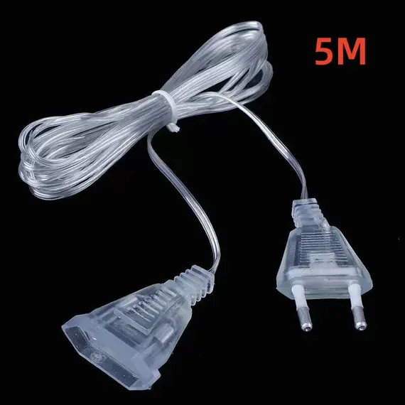 3M 5M Power Plastic Extension Cord for EU Plug LED Holiday Light String Extension Standard Home Transparent Cable Extension Wire