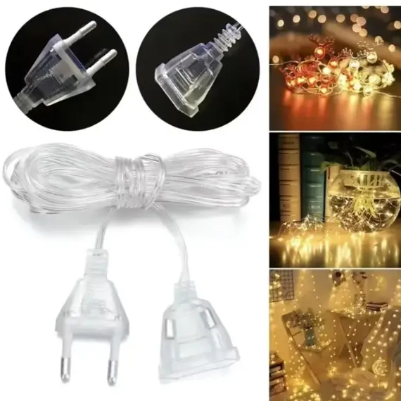 3M 5M Power Plastic Extension Cord for EU Plug LED Holiday Light String Extension Standard Home Transparent Cable Extension Wire