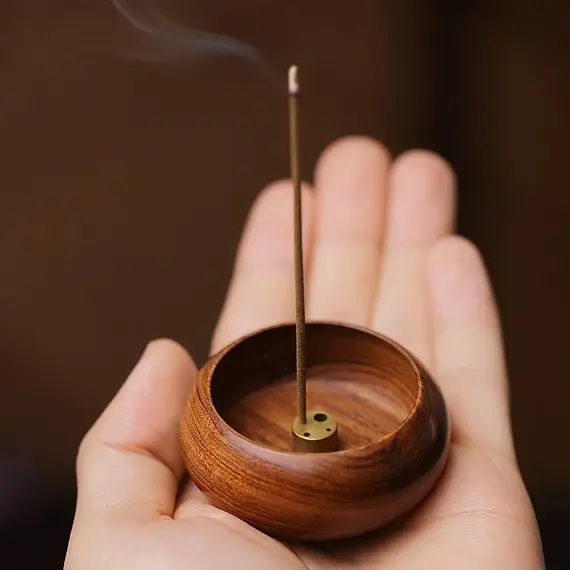 Solid Wood Incense Holder Ash Catcher Bowl Shape Incense Burner for Incense Insert Sticks Meditation Yoga Living Room Tea House