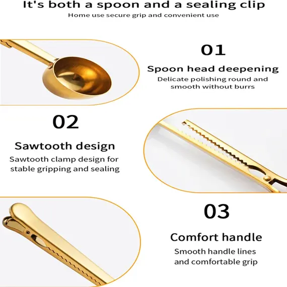 2-in-1 Stainless Steel Coffee Measuring Coffee Scoop Multifunctional Food Sealing Clip Tea Milk Powder Scoop Coffee Accessories