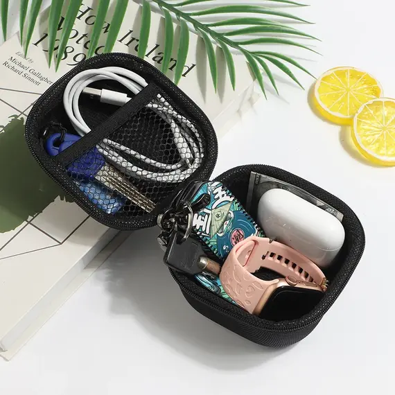 Artificial Leather Earphone Charger Case Data Cable U Disk Organizer Portable Mini 3C Hard Shell Digital Gadgets Storage Bag