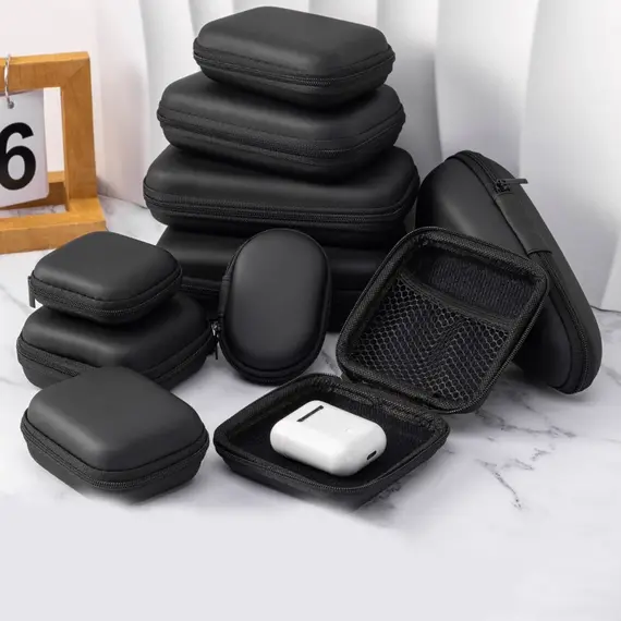Artificial Leather Earphone Charger Case Data Cable U Disk Organizer Portable Mini 3C Hard Shell Digital Gadgets Storage Bag