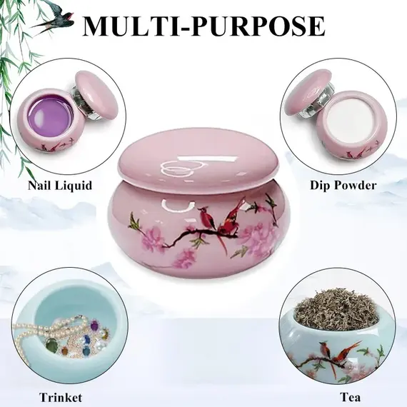 1Pc Ceramics Nail Cup with Lid Acrylic Liquid Powder Ceramic Cup Nail Art Acrylic Liquid Powder Porcelain Dappen Dish Container