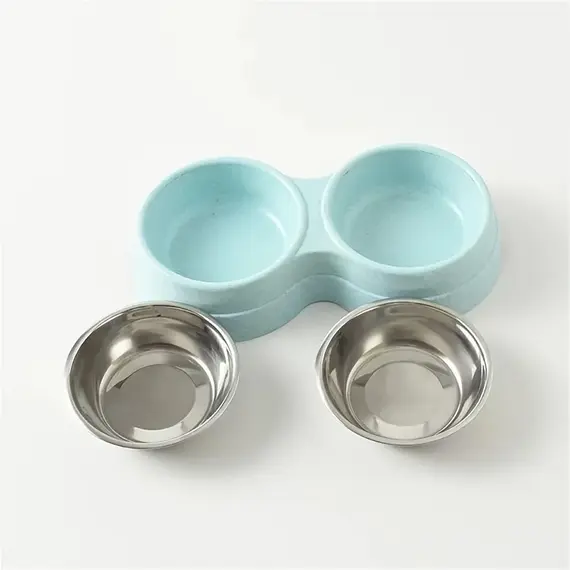 1 PCS Dual Bowl Stainless Steel Double Pet Bowls for Dogs and Cats - Non-Skid Base - Perfect for Food and Water - Easy to Clean