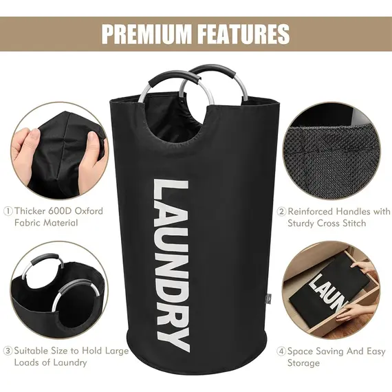 LMETJMA 90L Large Laundry Basket Waterproof Laundry Hamper Collapsible Tall Clothes Hamper Family Foldable Washing Bin
