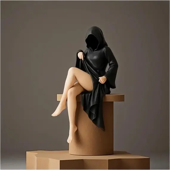 3DGothic Black Robe Queen Figure Bookshelf Sculpture Spooky Sitting Statues Desktop Ornaments Gifts Mysterious Halloween Statue