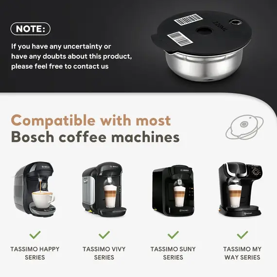 For Bosch Tassimo SUNY  HAPPY VIVY Refillable Coffee Filters Stainless Steel Coffee Capsule Pod Silicone Cover 60/180/200/220ml