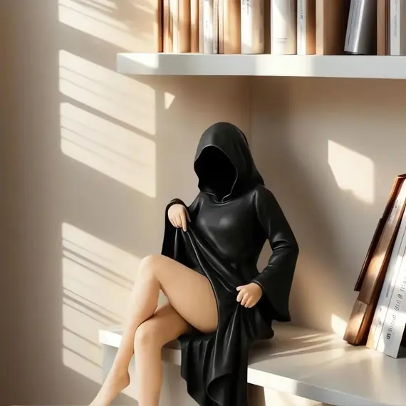 3DGothic Black Robe Queen Figure Bookshelf Sculpture Spooky Sitting Statues Desktop Ornaments Gifts Mysterious Halloween Statue