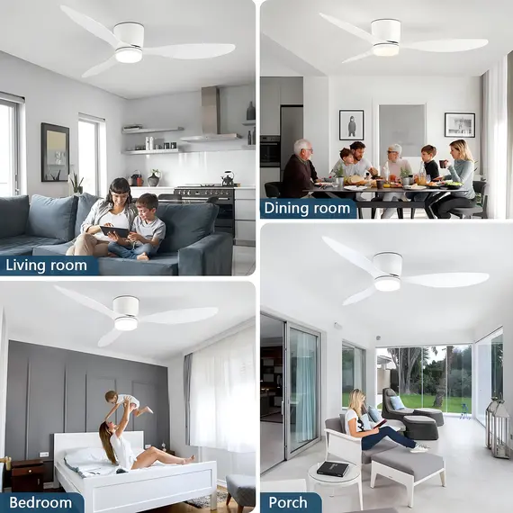 IRALAN Ceiling Fan With Light 6-speed choice Reversible DC motor 3CCT with remote control Whisper Easy Install black/White/Wood