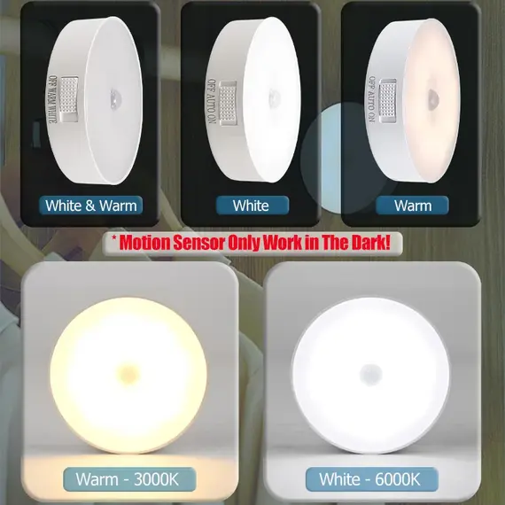 Motion Sensor Light USB Rechargeable Night Light LED Lamp for Kitchen Bedroom Stairs Hallway Cabinet Closet Wardrobe Nightlight