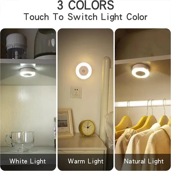1-6Pcs Energy Saving LED Night Lights Touch Sensor 3 Color Dimmable Wall Night Lamp USB Rechargeable Magnetic Room Aisle Bedroom