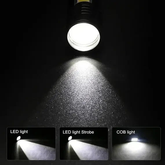 Portable Rechargeable LED Flashlight with Pen Clip Zoomable Waterproof Torch with Side Light Outdoor Camping Emergency Lantern