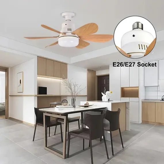 Home E26 E27 LED Ceiling Fan Light Wireless Remote Control with Stepless Dimming Night Lights Smart Fan for Room Office Study