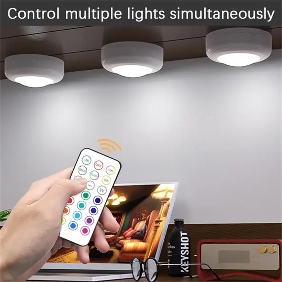 RGB LED Under Cabinet Lights with Remote Control Battery Powered Wireless Dimmable Night Lamp LED Lights for Home Wardrobe Light