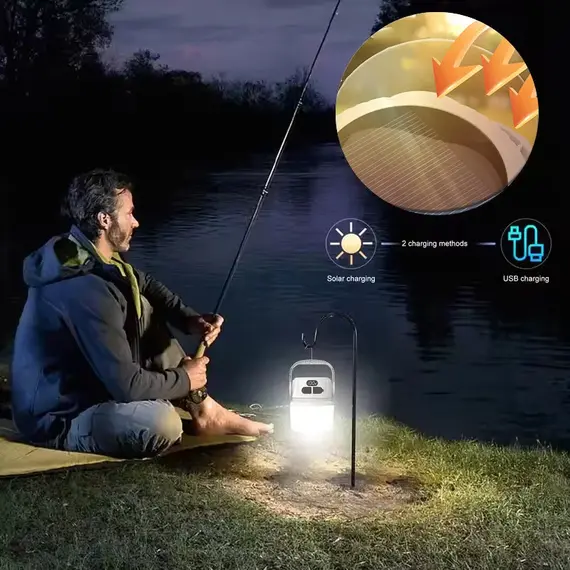 Solar Camping Lights Outdoor Waterproof Multifunctional Tent Flashlight Type-C And Solar Charge Atmosphere Light LED with Hook ﻿