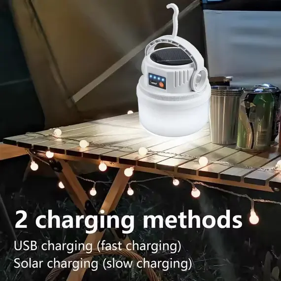 Solar Camping Lights Outdoor Waterproof Multifunctional Tent Flashlight Type-C And Solar Charge Atmosphere Light LED with Hook ﻿