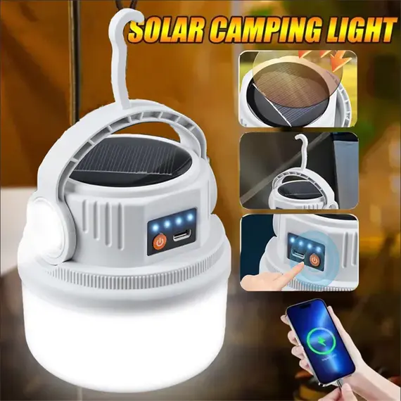 Solar Camping Lights Outdoor Waterproof Multifunctional Tent Flashlight Type-C And Solar Charge Atmosphere Light LED with Hook ﻿