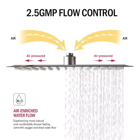 8" 10" 12" Black Silver Golden Stainless Steel High Pressure Waterfall Shower Head Large Flow Pressure Boosting Bathroom Shower