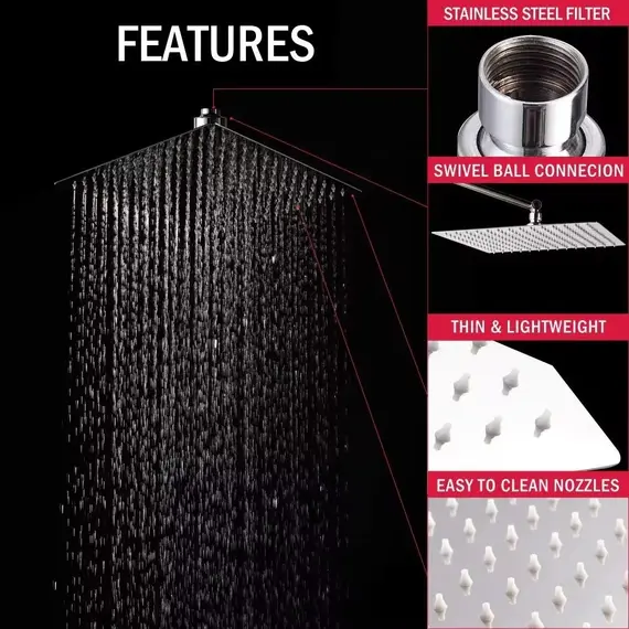 8" 10" 12" Black Silver Golden Stainless Steel High Pressure Waterfall Shower Head Large Flow Pressure Boosting Bathroom Shower