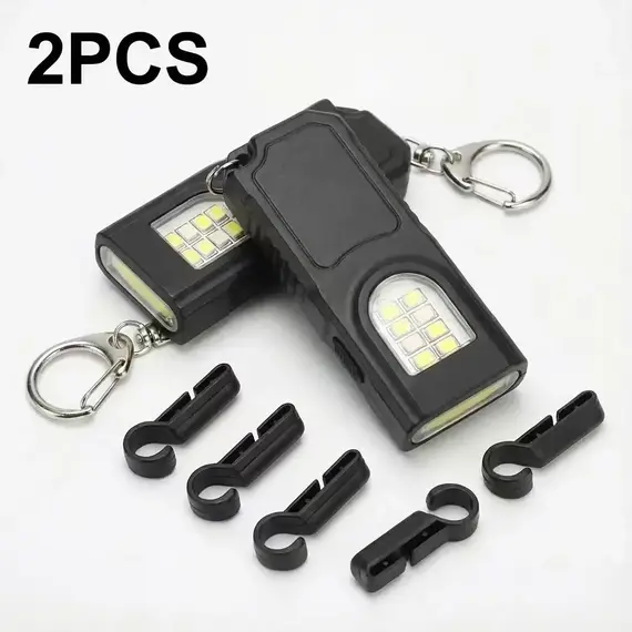 Multifunctional Mini Flashlight Keychain USB Rechargeable COB Work Light Keyring for Camping Walking Pocket Lamp