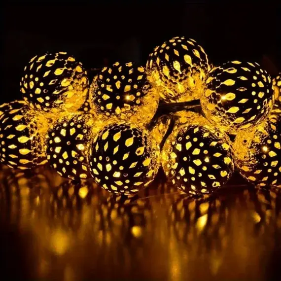 50/ 30/ 20 LED Moroccan Ball Solar String Lights Waterproof 8 Modes for Outdoor Garden Wedding Party Christmas Halloween Decor