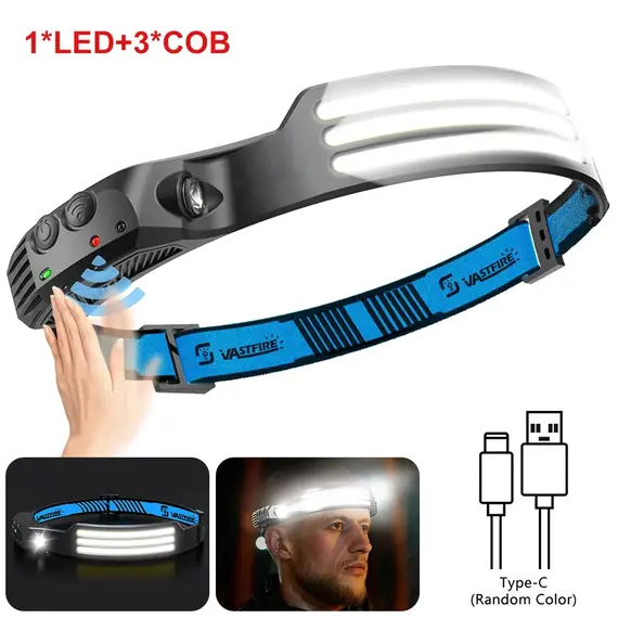 Induction Headlamp COB+LED Head Flashlight Built in Battery USB Rechargeable Outdoor Waterproof Camping Fishing Work Lantern ﻿